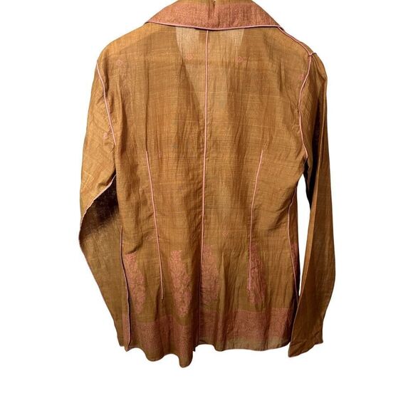 PAUL ROPP Women's One Button Cotton Blouse/Jacket Brown/Pink Size Large - Picture 9 of 15